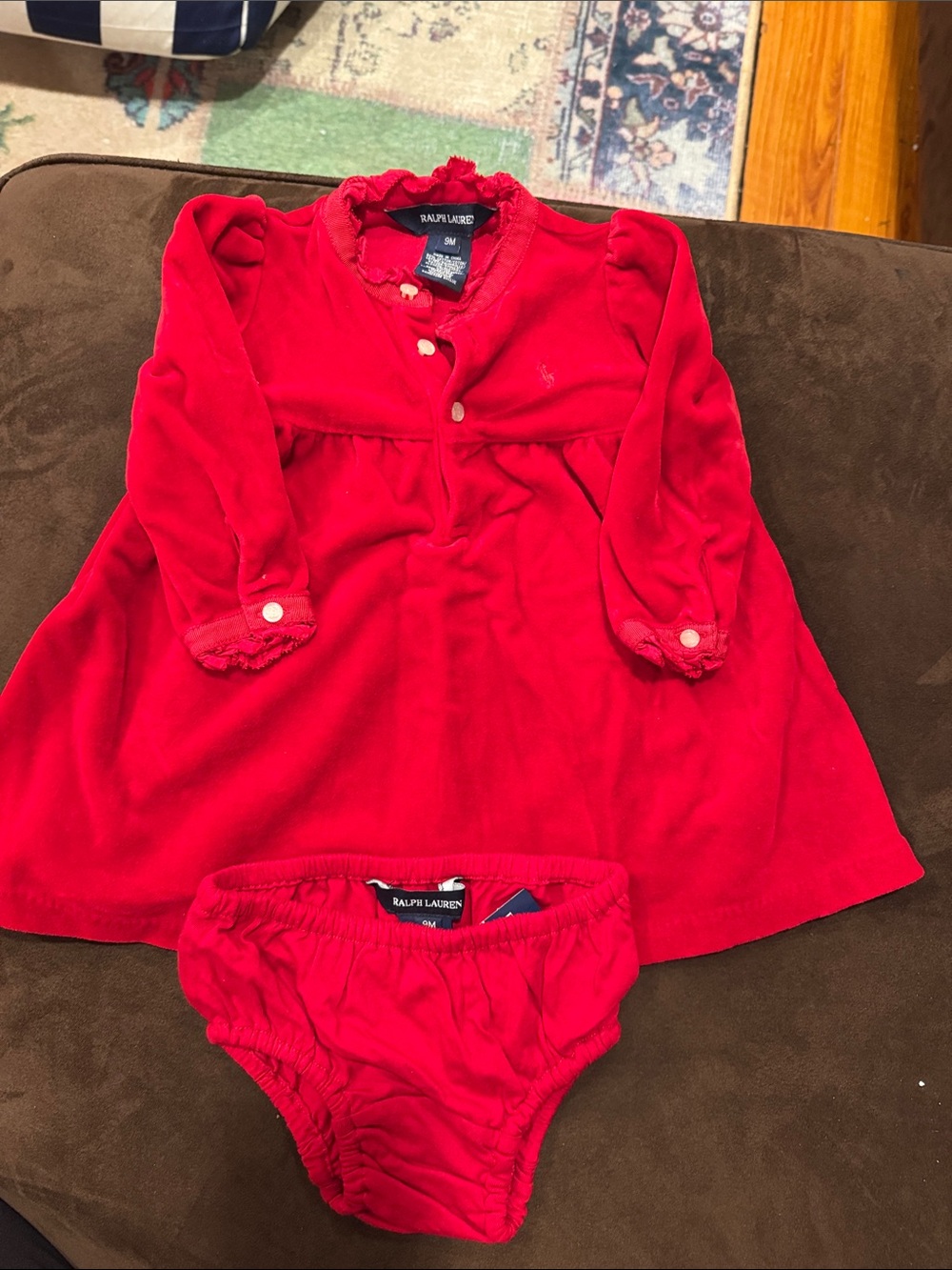 Ralph Lauren Red Velour Dress with Matching Bloomer